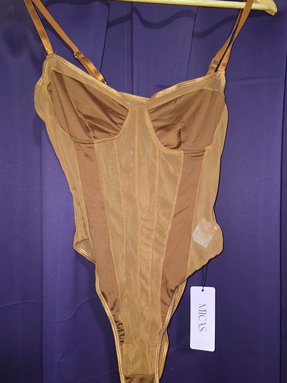 Mica's Brown Sheer Mesh Bodysuit with Adjustable Straps